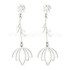 Non-Tarnish 304 Stainless Steel Flower Long Dangle Stud Earrings for Women&nbsp;EJEW-JE05006