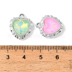 合金ペンダント  ラインストーンとガラス付き  ハートチャーム  UVメッキ  ミックスカラー  プラチナ  17x15x5.5mm  穴：2mm&nbsp;FIND-K032-01P