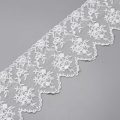 フラットナイロンメッシュ刺繍レーストリム  花柄  ホワイト  4-1/4~4-3/8インチ（109~110mm）&nbsp;OCOR-WH0047-10B