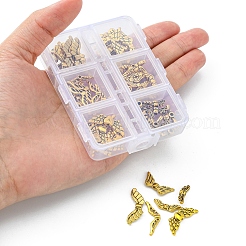 60個6スタイルチベットスタイルアロイビーズ  翼と妖精の翼  アンティーク黄金  4~23x5~14x2~4mm  穴：1~2mm&nbsp;FIND-YW0001-50