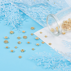 80スタイルラックメッキ合金フラワービーズキャップ10個  鉛フリー＆カドミウムフリー  長持ちメッキ  18KGP本金メッキ  7x7.5x3mm  穴：1.4mm&nbsp;KK-SC0002-38
