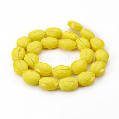 パール光沢メッキガラスビーズ連売り  多面カットオーバル  ゴールド  16x12x7~7.5mm  穴：1mm  約24個/連  15インチ&nbsp;LS-EGLA-E037-PL01