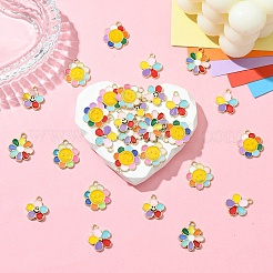 30個5スタイルアロイエナメルペンダント  花のチャーム  ミックスカラー  15.5~18.5x14~16x1.5~2mm  穴：1.4~2mm  6個/スタイル&nbsp;ENAM-YW0005-35