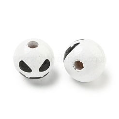 プリントウッドヨーロピアンビーズ  ハロウィンテーマビーズ  ラウンド  ホワイト  15.5~16mm  穴：4~4.5mm&nbsp;WOOD-G022-08A-12