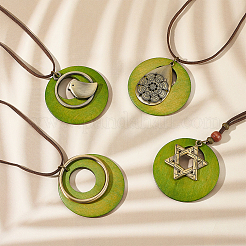 4Pcs 4 Styles Tibetan Style Alloy Pendant Necklaces Set with Faux Suede Cords&nbsp;NJEW-AN0001-73