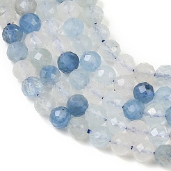 天然石アクアマリンビーズ連売り  多面カット  ラウンド  4mm  穴：0.5mm  約90個/連  15インチ（38cm）&nbsp;G-F509-10-4mm-A