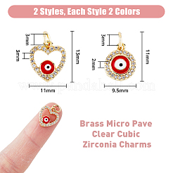 8Pcs 4 Styles Evil Eye Brass Micro Pave Clear Cubic Zirconia Charms&nbsp;KK-DC0002-64