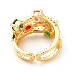 Colorful Glass Open Cuff Ring with Cubic Zirconia&nbsp;KK-H439-05G