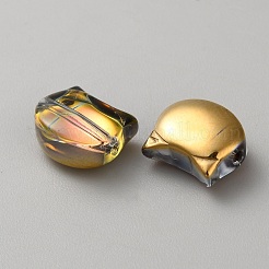 電気メッキガラスビーズ  半分メッキ  猫の形  黄金メッキ  8x10x5mm  穴：1.2mm&nbsp;EGLA-CJC0001-04A-01