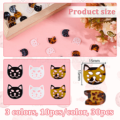 3色アクリルボタン30個  猫の形  ミックスカラー  15x15mm  10個/カラー&nbsp;FIND-OC0003-88