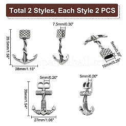 4個 2スタイル 304ステンレススチール アンカーフック留め具  レザーコードブレスレット作り用  アンティークシルバー  39~39.5x27~28x5~7.5mm  2個/スタイル&nbsp;STAS-UN0047-10
