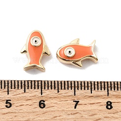 真鍮製エナメルビーズ  魚  18KGP本金メッキ  ダークオレンジ  9x12x5mm  穴：1.5mm&nbsp;KK-A277-01G-02
