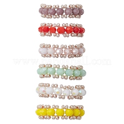 女性用ファセットロンデルガラスビーズストレッチリング  ミックスカラー  8mm  内径：17mm  6個/セット&nbsp;RJEW-JR00824