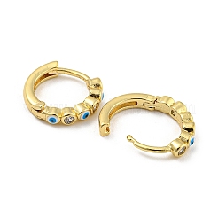 ナザールボンジュウ 本物の 18K 金メッキ 真鍮 フープ イヤリング  エナメルとクリアなキュービックジルコニア  ミックスカラー  13x2.5mm&nbsp;EJEW-L269-065G