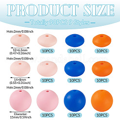 90Pcs 9 Styles Round & Rondelle Silicone Focal Beads&nbsp;SIL-TA0003-57A
