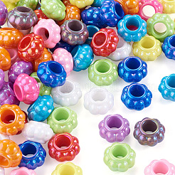 パール加工UVメッキ不透明アクリルヨーロピアンビーズ100個  大穴ビーズ  ミックスカラー  花  13.5x8mm  穴：6mm&nbsp;SACR-TA0001-77B