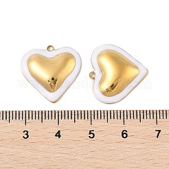 304ステンレススチールエナメルペンダント  ハートチャーム  18KGP本金メッキ  PVD真空メッキ  ホワイト  18x18.5x4mm  穴：1.5mm&nbsp;STAS-P380-09G-03
