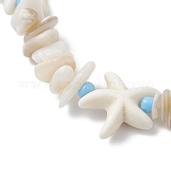 Natural Shell Chip & Synthetic Turquoise Starfish Bead Stretch Bracelets for Women&nbsp;BJEW-JB12581-01