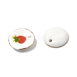 Strawberry Print Round Porcelain Pendants with Gold Trim&nbsp;PORC-P036-01A