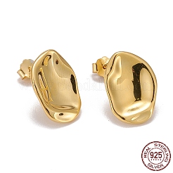 925スターリングシルバースタンドピアス  耳ナッツ  ナゲット  ゴールドカラー  15x10.5x2mm  ピン：0.7mm&nbsp;EJEW-F265-05G