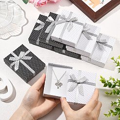 8個 2色 水玉模様の厚紙製ジュエリーセットボックス  外部のちょう結びの内側スポンジで  ネックレスやペンダント用  長方形  ミックスカラー  9x7x3cm  4個/カラー&nbsp;CBOX-YW0001-06