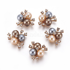 合金カボション  アクリル模造パールとラインストーン付き  花  ゴールドカラー  カラフル  20x11mm&nbsp;PALLOY-WH0046-04G