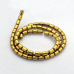 電気メッキ磁気無し合成ヘマタイトビーズ連売り  コラム  黄金メッキ  5x4mm  穴：1mm  約75個/連  15.7インチ&nbsp;G-J210A-05