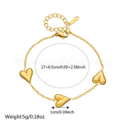 ハートステンレス鋼のリンクブレスレット  女性用アズキチェーンブレスレット  ゴールドカラー  170mm&nbsp;WGCB0A8-03