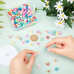 300個の手作りポリマークレイビーズ  花とハート  ミックスカラー  9~11x10~11x4~5mm  穴：2mm300個/箱&nbsp;CLAY-NB0001-49
