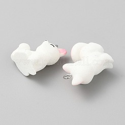 不透明樹脂動物ペンダント  キツネのチャーム  ホワイト  23.5x22x14mm  穴：2mm&nbsp;FIND-WH20019-69