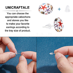 304ステンレススチールスタッドピアス金具500個  フラットパッドイヤリングポスト  500個のプラスチック製イヤーナット付き  銀  6x0.3mm  ピン：0.8mm&nbsp;STAS-UN0036-32