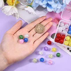 80個8色透明クラックルガラスラウンドビーズ連売り  穴がない  ミックスカラー  12mm  10個/カラー&nbsp;CCG-SZ0001-09