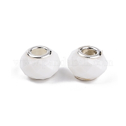 ガラスヨーロピアンビーズ  大穴ビーズ  真鍮のコア付き  多面カット  ロンデル  ホワイト  13.5~14x9~9.5mm  穴：5mm&nbsp;GPDL-N004-A14mm-B02