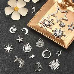 100g チベットスタイル合金ペンダント  スター＆ムーン＆サン  アンティークシルバー  22x19x2mm  穴：1.4mm&nbsp;TIBE-YW0001-07