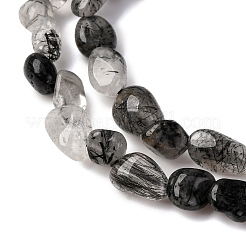 天然石ブラックルチルクォーツビーズ連売り  タンブルストーン  ナゲット  2~11x4~8x2~4mm  穴：1mm  約62個/連  15.74インチ&nbsp;G-F439-08