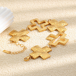 304 Stainless Steel Textured Religion Cross Link Chain Bracelets&nbsp;SA-CBA3E4B-02G