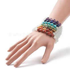 7Pcs 7 Style Natural & Synthetic Mixed Gemstone & Cat Eye Round Beaded Stretch Bracelets Set&nbsp;BJEW-JB08925