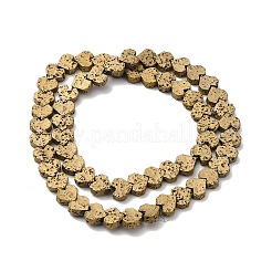 電気メッキされた天然溶岩岩ビーズ連売り  ハート  黄金メッキ  8x8.5x3mm  穴：1mm  約60個/連  16.54''（42センチメートル）&nbsp;G-Q1009-G01-01G