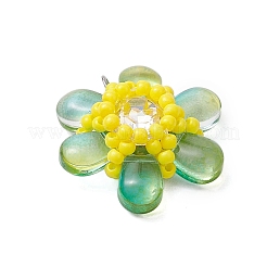 ビーズの花のチャーム  ラインストーンとガラスのシードビーズペンダント  丸カン付き  ダークシーグリーン  21.5x23x8mm  穴：3mm&nbsp;PALLOY-MZ00438-03