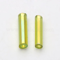 透明色の虹ガラスラッパビーズ  ABカラー  緑黄  6x1.8mm  穴：0.6mm  1250個/ 50g&nbsp;X-TSDB6MM164