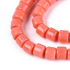 オペークソリッドカラーガラスビーズ連売り  コラム  鮭色  3.5x4~4.5mm  穴：0.7~0.9mm  約102~108個/連  14.17~14.96インチ（36~38cm）&nbsp;GLAA-N065-4x4mm-C02