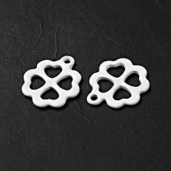 スプレー塗装された201ステンレススチールチャーム  クローバーチャーム  ホワイト  12x11x1mm  穴：1.2mm&nbsp;STAS-G304-24E