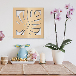 未完成のバスウッドの壁の装飾をレーザーカット  子供の絵画工芸品  家の装飾  足跡のあるワードホーム  葉  300x300x6mm&nbsp;WOOD-WH0113-140