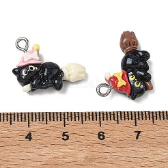 不透明樹脂ペンダント  魔女猫のお守り  ステンレススチールループ付き  ステンレス鋼色  ミックスカラー  18x21x6mm  穴：2mm&nbsp;RESI-B044-12P