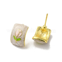 Flower Alloy Enamel Half Hoop Stud Earrings for Women&nbsp;EJEW-K282-01G