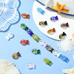 20個 10色 手作りホイルランプワーク魚ビーズ  エナメル  グラデーションカラー  ミックスカラー  20x23x8.5mm  穴：1.8mm  2個/カラー&nbsp;FOIL-CJ0001-13