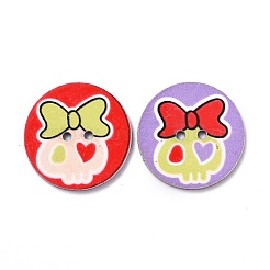 2-Hole Flat Round with Lovely Skull Pattern Acrylic Buttons&nbsp;BUTT-F055-02-M