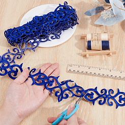 花の刺繍が縫い付けられたポリエステルリボンパッチ  カーテン用中空トリム 衣類アクセサリー  ブルー  3インチ（75mm）  約4.37ヤード（4m）/ pc&nbsp;AJEW-WH0459-26A