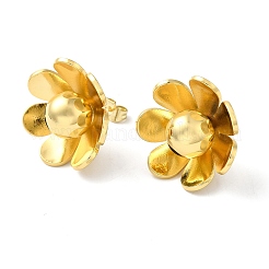 真鍮製スタンドピアス  925スターリングシルバーピン  女性のための  花  ゴールドカラー  23x23mm&nbsp;EJEW-B057-07G