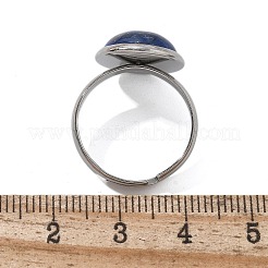 半円形の天然ラピスラズリの指輪  女性用304ステンレススチール調節可能リング  ラウンド：14mm  usサイズ7 1/4(17.5mm)&nbsp;X-RJEW-M062-01P-04